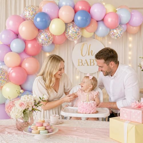 KAINSY Macaron Pastel Balloons 60pcs – 12in Latex Party Pack with Confetti