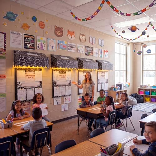 Classroom Bulletin Board Awning Decor Kit with Warm LED Lights, 12-Piece Set