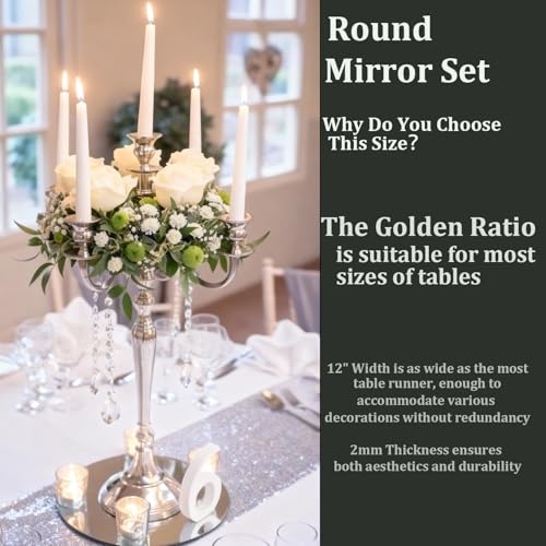 24 Pack 12-Inch Round Acrylic Mirror Trays for Wedding Table Centerpieces