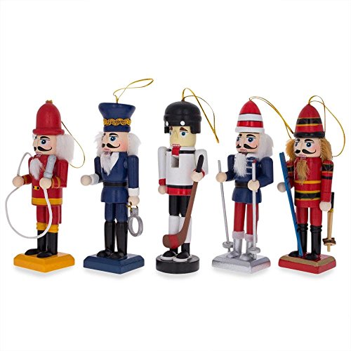 Set of 5 Wooden Nutcracker Christmas Ornaments - Hand-Carved Holiday Figures