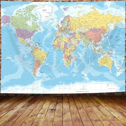 Educational World Map Tapestry Wall Hanging - 60 x 40 Inch Fabric Decor