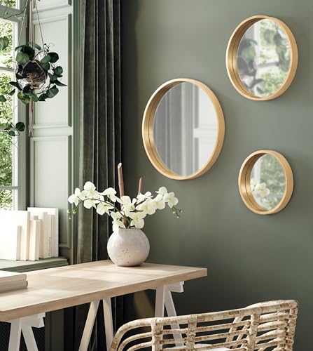 Modern Round Wall Mirror Set - 3-Piece Decorative Gold Circle Mirror Trio