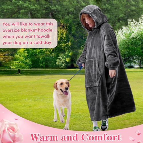 Oversized Wearable Blanket Hoodie with Pocket - Soft Flannel Lounge Gift