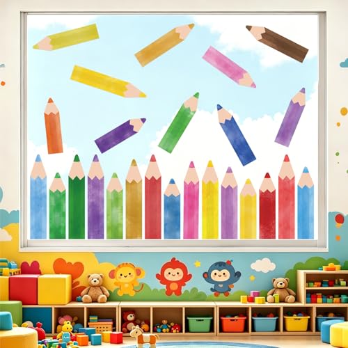 Pencil Window Clings - 9 Sheets, 27 Pcs Double-Sided Classroom Decor
