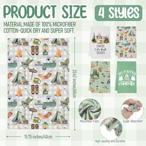 8-Piece Camping Kitchen Set: 4 Microfiber Towels, 2 Oven Mitts, 2 Pot Holders