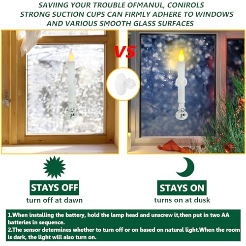Silver 8-Pack Dusk-to-Dawn Sensor LED Christmas Window Candles - Battery Operated, Flameless Indoor Decor