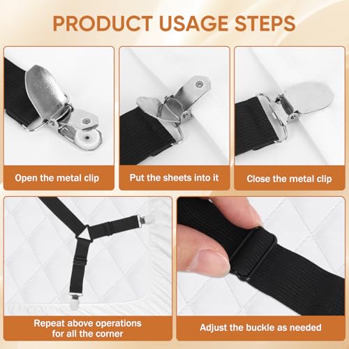 Adjustable Bed Sheet Holder Straps - 2Pcs Elastic Grippers for Fitted Sheets