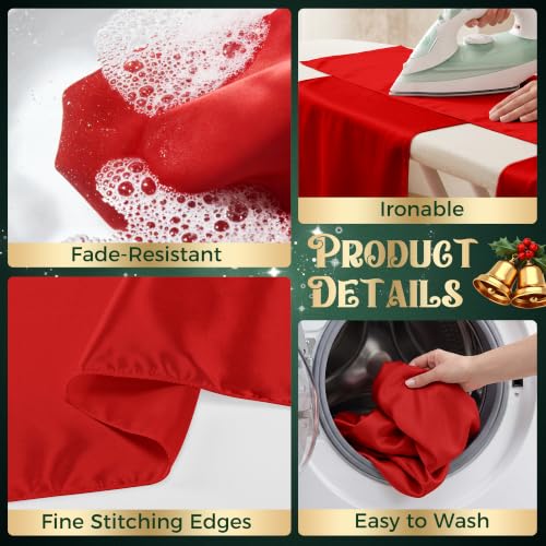 COSINIA 12 Pack Red & Dark Green Satin Table Runners 12 x 108 Inch - Seamless Design