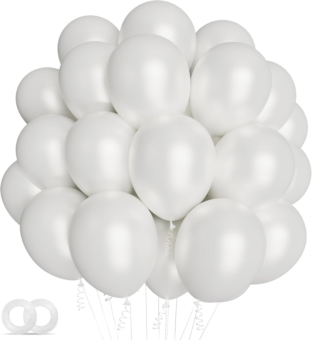 Pearl White Balloons - 12 Inch Latex Party Balloons for Weddings, Showers & Celebrations