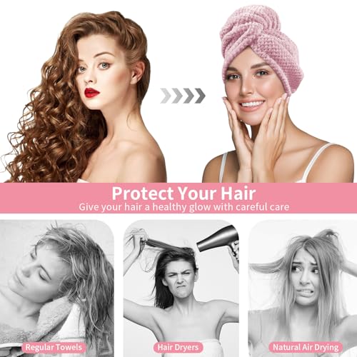 My Novel Things 3 Pack Microfiber Hair Towels for Curly Hair - Pink, White, Purple