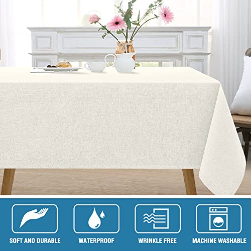 H.VERSAILTEX Linen Textured Tablecloth 60 x 120 Waterproof Decorative Table Cloth Spill-Proof Linen Look Cover for Party Table Extra Soft and Thick Fabric Wrinkle Free, Heather Ivory