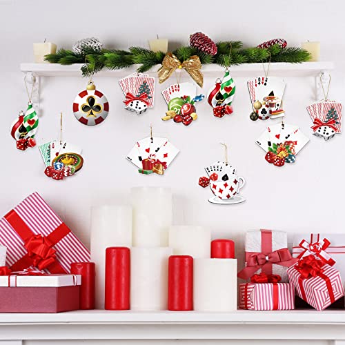 Christmas Wooden Playing Card Ornaments Set - Holiday Tree Decorations