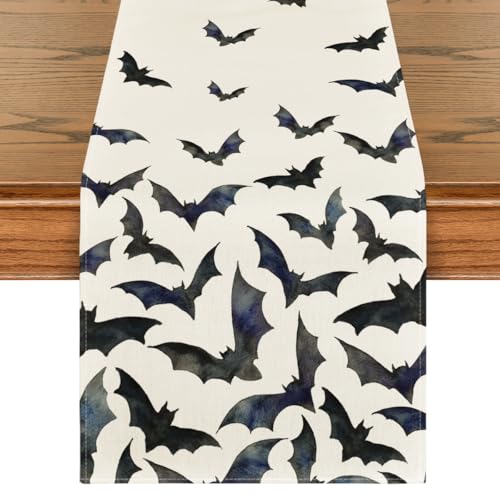 Halloween Table Runner 13x108 Inch Black and White Polyester Home Decor