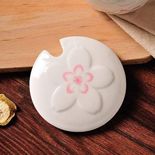 White 13oz Kawaii Tea Cup with Lid & Spoon - Cherry Blossom Mug, Handmade Ceramic Gift