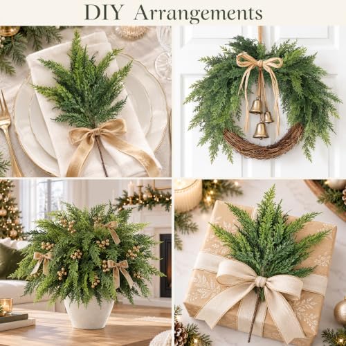 36 Pcs Real Touch Cedar Stems 18in – N&T NIETING Green Pine Branches for Vase Filler & DIY Garlands