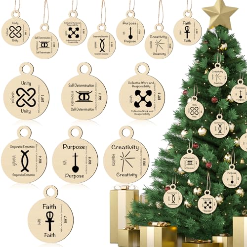 Thyle 7 Pcs Kwanzaa Wooden Hanging Ornaments - African Symbols & Principles