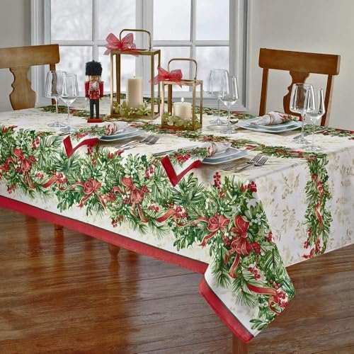 Newbridge Holly Ribbon Traditions 17" x 17" Set of 4 Bordered Fabric Napkins