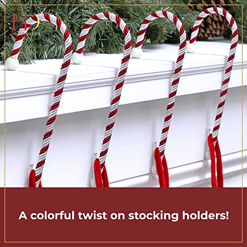 Candy Cane Christmas Stocking Holder - Red and White Mantel Hanger
