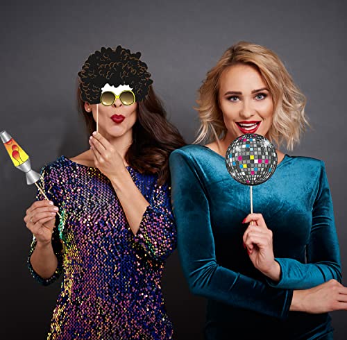 1970s Disco Party Photo Booth Props Kit - 20 Piece Retro Theme Decorations