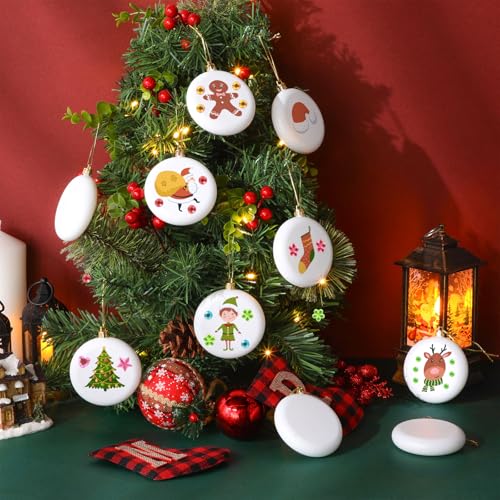 Syhood 12 Pcs DIY Christmas White Flat Ball Ornaments 3.15-inch Set