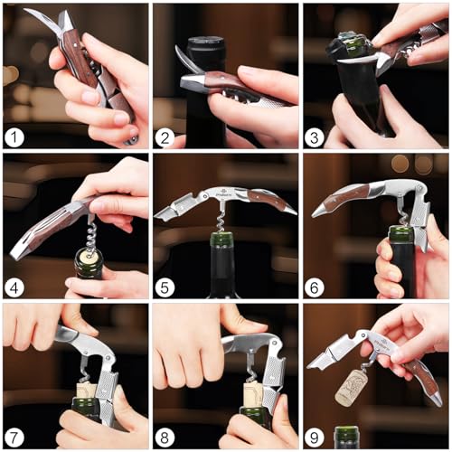 Philorn Rose Wine Opener Professional Manual Corkscrew with Foil Cutter & Rosewood Handle
