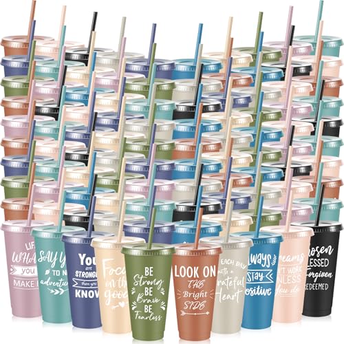 Uiifan 100 Pcs Inspirational Travel Tumblers Morandi Color – 24 Oz Plastic Cups