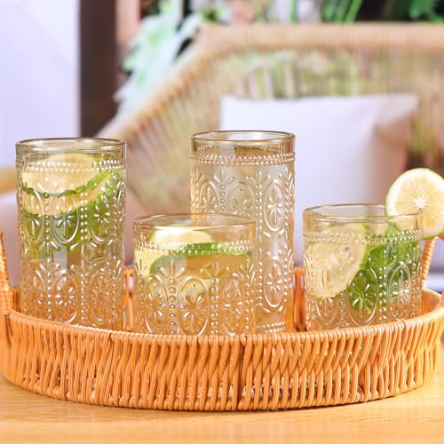 Darlion Amber 12oz Vintage Highball Glasses Set of 6 - Retro Crystal Clear Drinkware