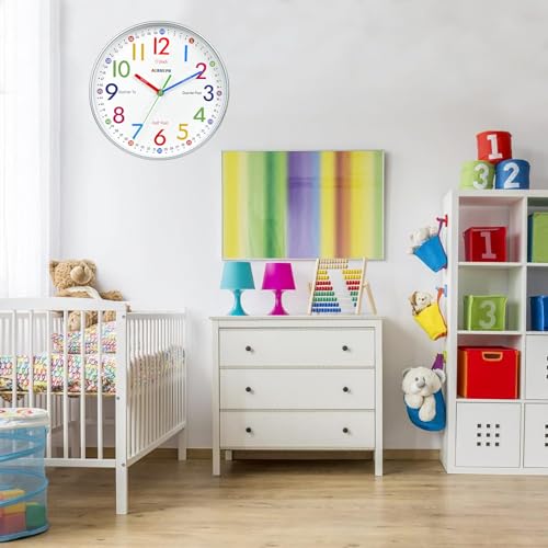 8-Inch Kids Learning Wall Clock, Silent Non-Ticking Educational Time Clock