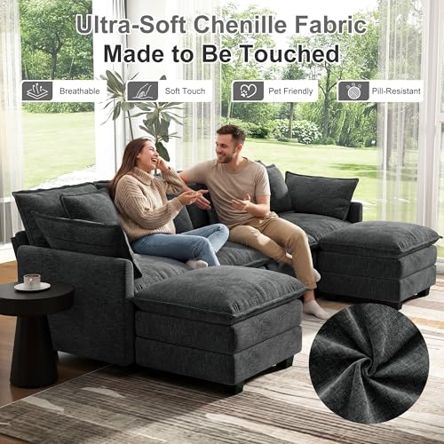 107" Modular Cloud Sectional Sofa with Ottomans, Deep Seat Couch