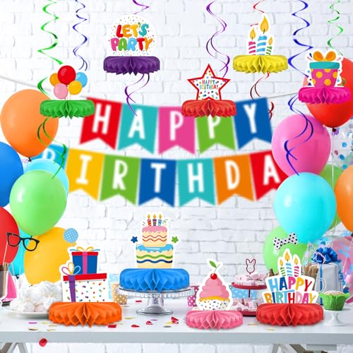 Gatherfun Happy Birthday Honeycomb Centerpiece Table Decorations Set - 9 Pcs