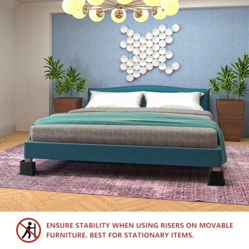 Heavy Duty 4 Inch Bed Risers (4 Pack) - Oversized L-Shape Furniture Lifts