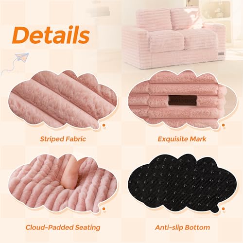 Kids Faux Fur Bean Bag Chair with Armrests and Pillows - Pink