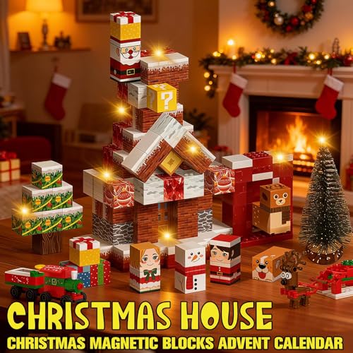 Lihome 24-Day Christmas Advent Calendar with Snowy Village Scene, Santa & Reindeer