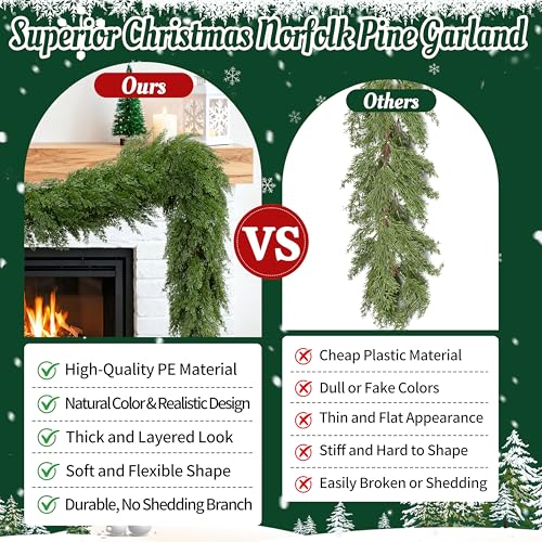 Palonu 1 Pcs 9ft Artificial Cedar Garland for Christmas Decor, Realistic Faux Greenery