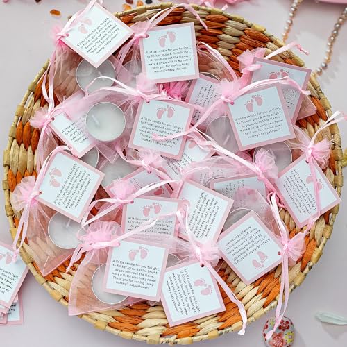 50-Piece Baby Shower Candle Favor Set with Blessing Cards and Organza Bags
