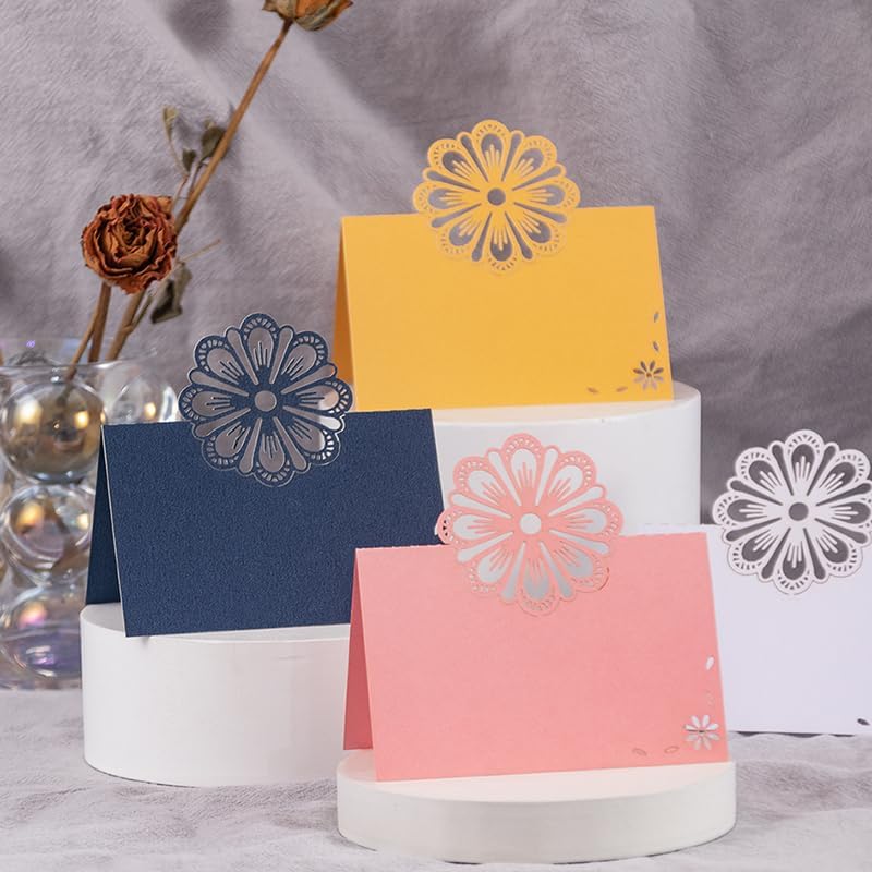 Wanty Pink 50 Pack Hollow Flower Table Cards for Weddings & Bridal Showers — Foldable Place Cards