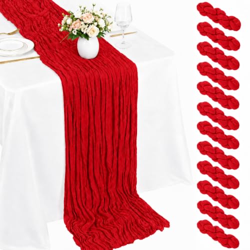 Red Cheesecloth Table Runner 12 Pack 17 x 108 Inches for Weddings & Events - Miraluna