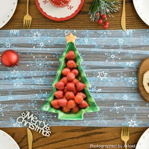 Artoid Mode Blue Snowflakes Christmas Table Runner 28x120 Inch Holiday Decor