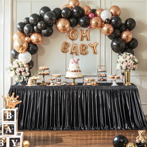 Wish Care 6ft Black Satin Rectangular Table Skirt for Classroom & Events - Size 72 x 30 Inches