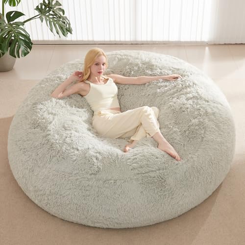 5FT Faux Fur Bean Bag Chair Cover - Waterproof Storage Beanbag for Adults
