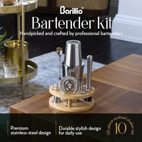 Silver Barillio Elite Mixology Bartender Kit with Stand - 9-Piece Cocktail Set