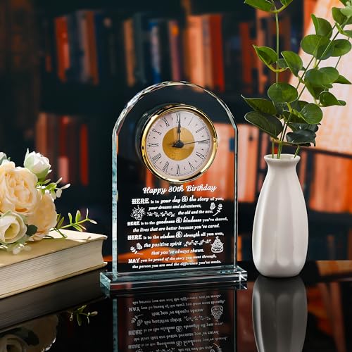 80th Birthday Crystal Clock Plaque - Personalized Gift for Mom and Dad