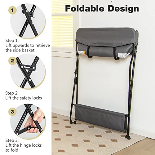 Portable Folding Baby Changing Table with Storage and Safety Belt