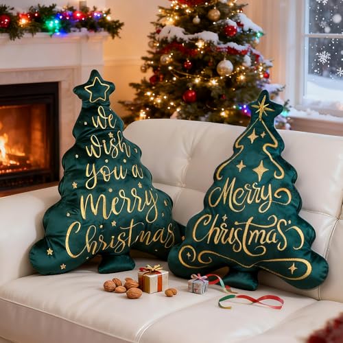 Lanpn Green Christmas Tree Pillows Set of 2 - 16x21 Inch Holiday Sofa Decor