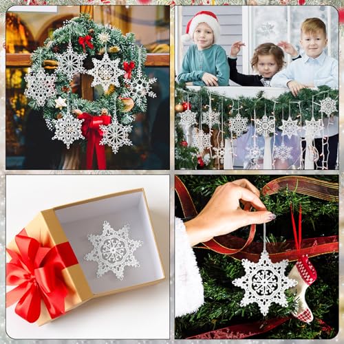 Buryeah White Crochet Snowflake Christmas Ornaments 36Pcs Holiday Decor