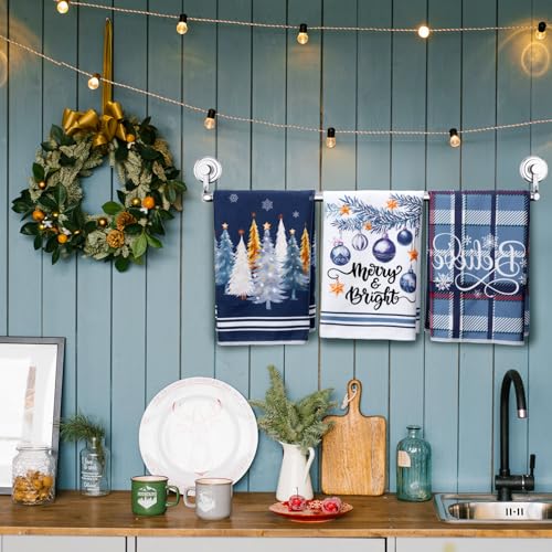 Oudain 6 Pcs Blue Christmas Kitchen Towels - Winter Dish Towel Set