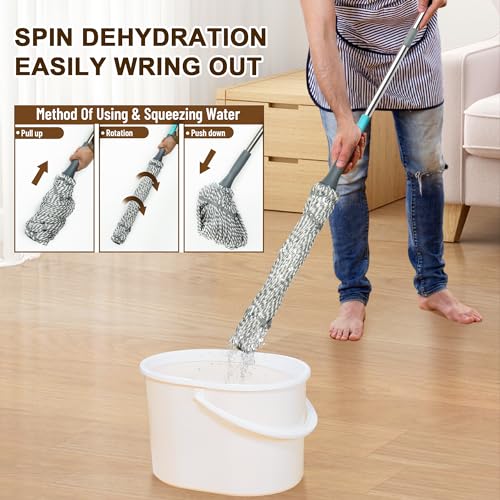 Self-Wringing Twist Mop with 52.5" Long Handle for Hardwood, Tile & Vinyl