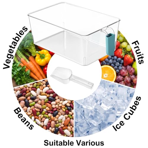 2-Pack Freezer Ice Bins with Scoops - Clear Plastic Ice Storage Organizer