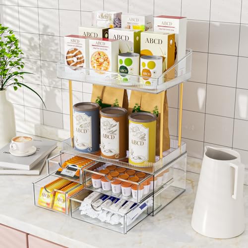 SNSLXH Clear 4-Tier Makeup Organizer with Drawers Bathroom Storage
