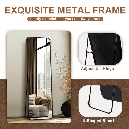 Full Length Floor Mirror, Rounded Corner Rectangle Body Mirror, Black